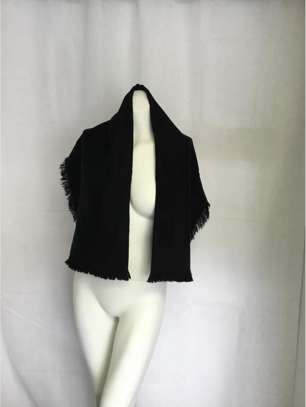 [395] Shawl Wrap Womens One Size Black Fringe Rectangle Scarf Geometric Fall
